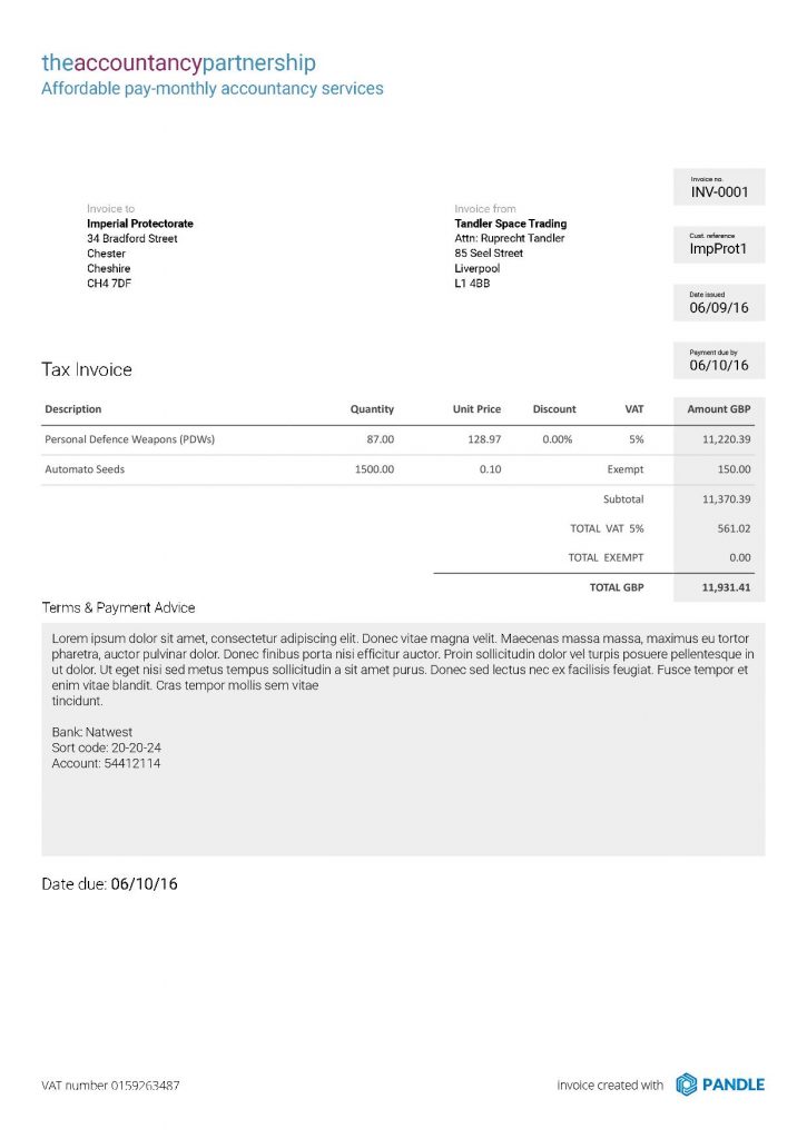 Pandle new invoice templates: Antares