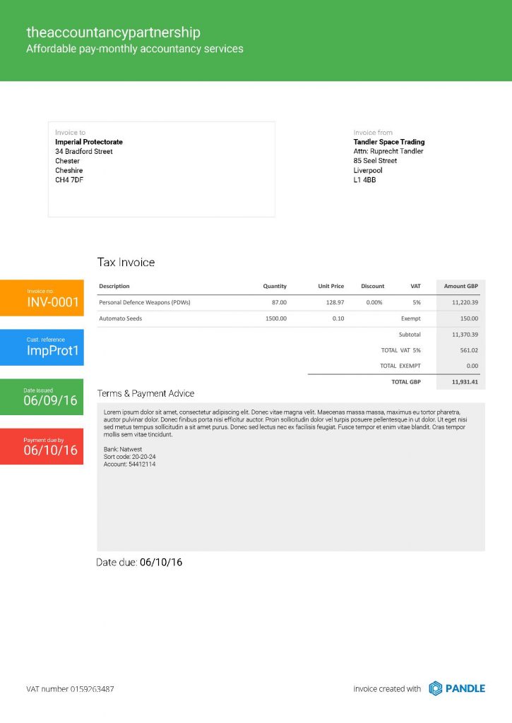 Pandle new invoice templates: Acrab